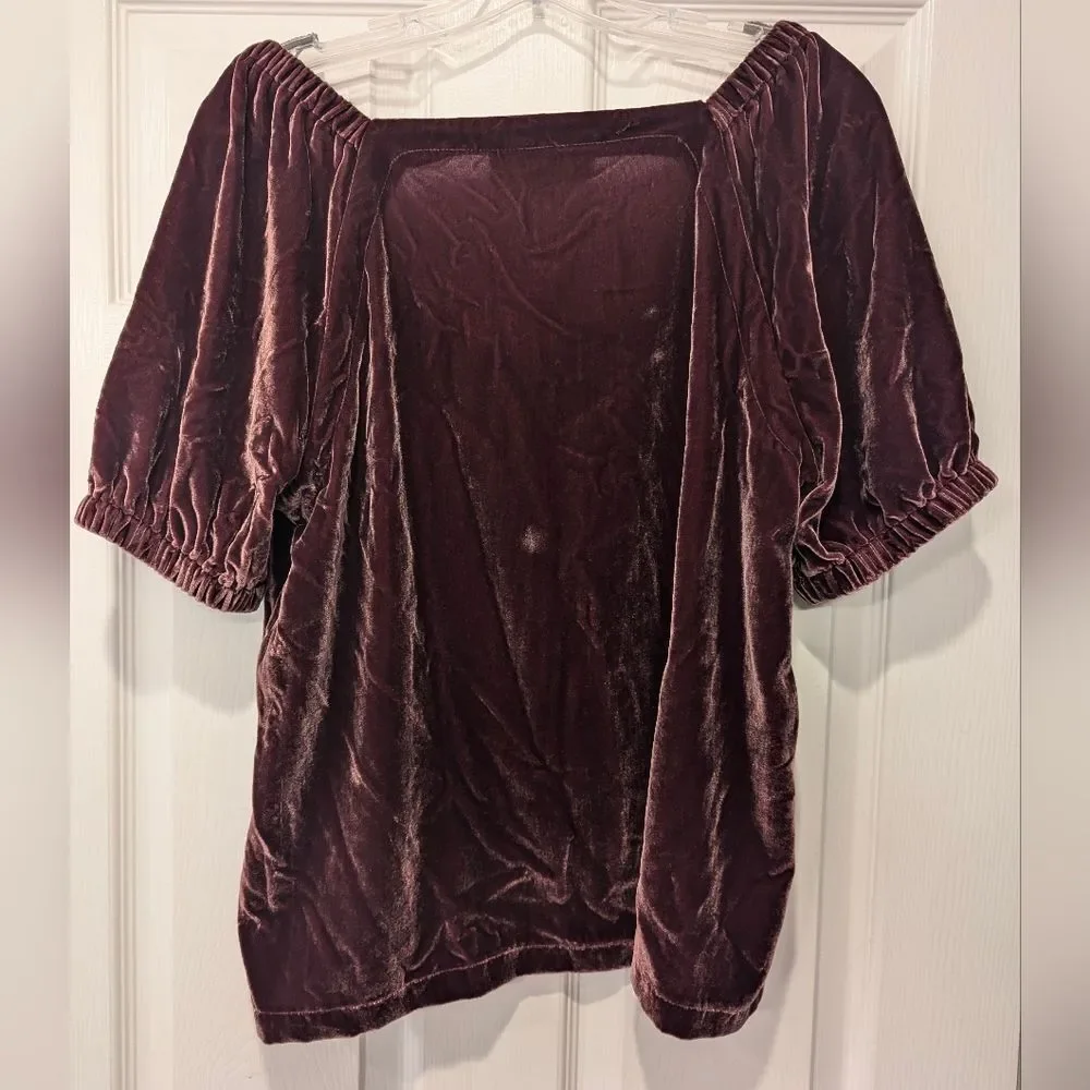 NWT purple brown soft burntout Velvet Puff Sleeve Top shirt size 10 square neck
